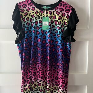 New Sunshine and Rodeos Multicolored leopard print ruffle sleeve top size L